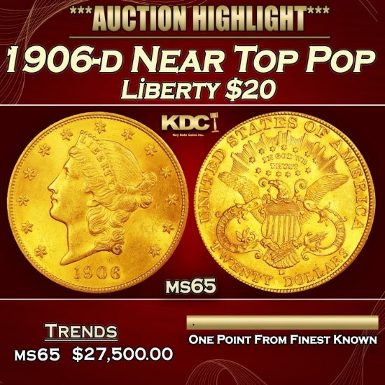 1906-d Gold Liberty Double Eagle Near Top Pop $20 ms65 SEGS
