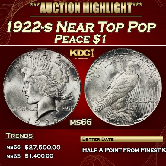 1922-s Peace Dollar Near Top Pop $1 ms66 SEGS