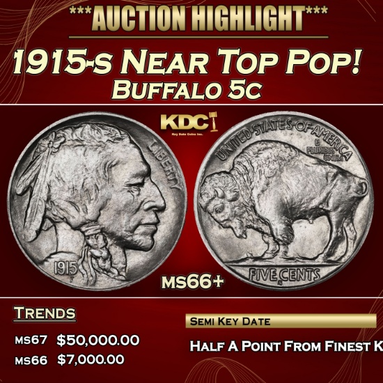 1915-s Buffalo Nickel Near Top Pop! 5c ms66+ SEGS