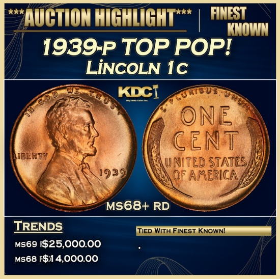 1939-p Lincoln Cent TOP POP! 1c ms68+ rd SEGS