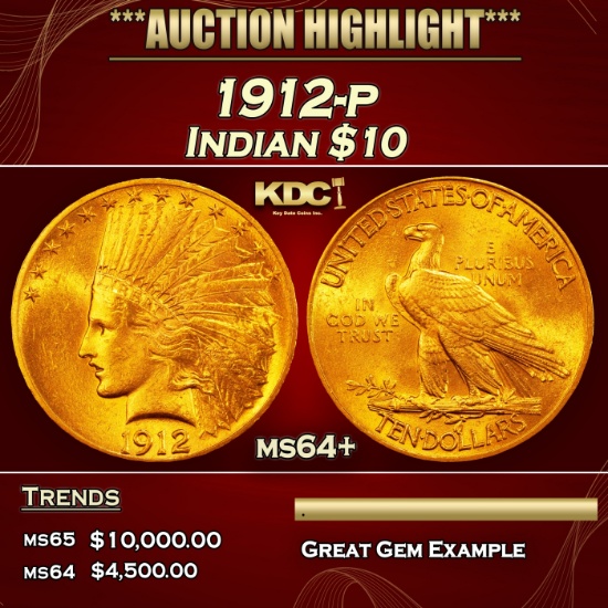 1912-p Gold Indian Eagle $10 ms64+ SEGS