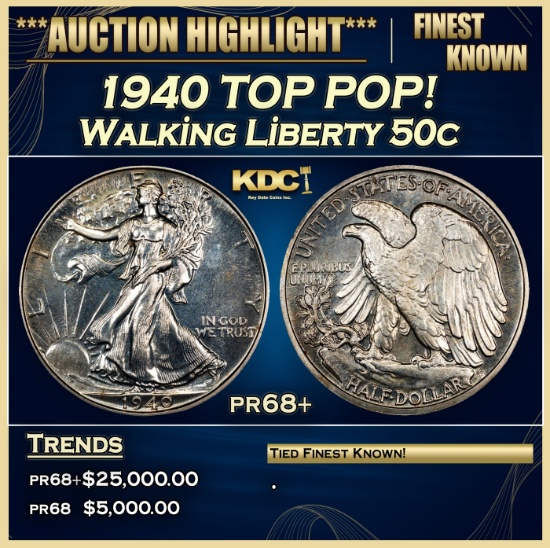 1940 Proof Walking Liberty Half Dollar TOP POP! 50c pr68+ SEGS