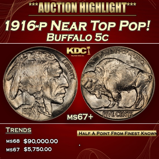 1916-p Buffalo Nickel Near Top Pop! 5c ms67+ SEGS