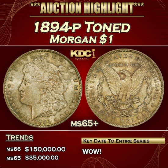 1894-p Morgan Dollar Toned $1 ms65+ SEGS