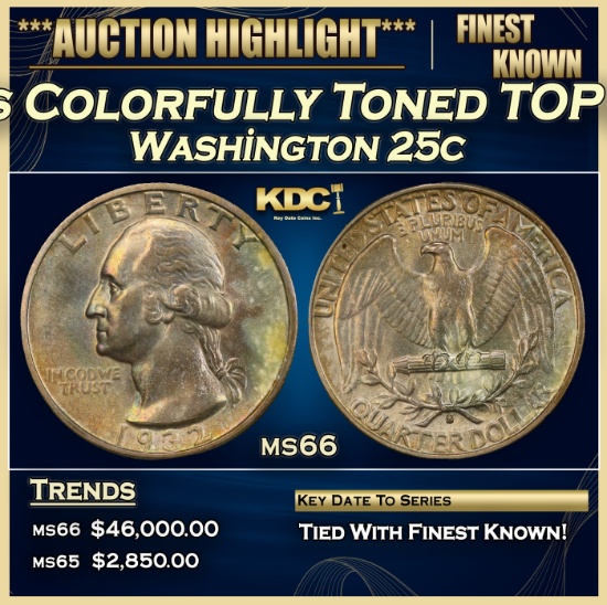 1932-s Washington Quarter Colorfully Toned TOP POP! 25c ms66 SEGS