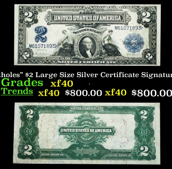 1899 $2 Large Size Silver Certificate "Mini-Portholes" Grades xf Signatures Parker/Burke
