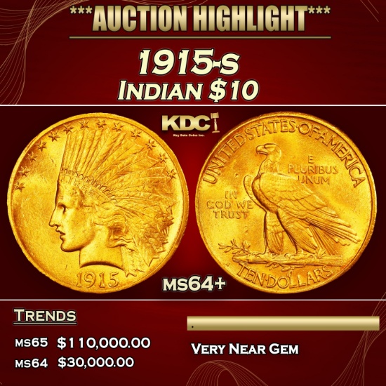 1915-s Gold Indian Eagle $10 ms64+ SEGS