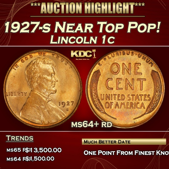 1927-s Lincoln Cent Near Top Pop! 1c ms64+ rd SEGS