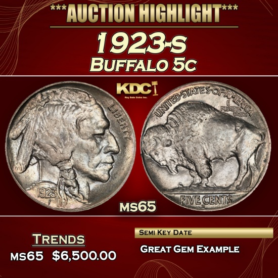 1923-s Buffalo Nickel 5c ms65 SEGS
