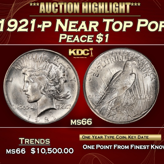 1921-p Peace Dollar Near Top Pop $1 ms66 SEGS
