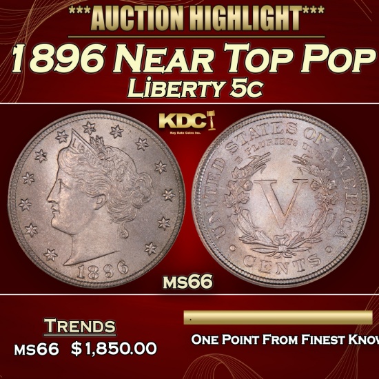 1896 Liberty Nickel Near Top Pop 5c ms66 SEGS