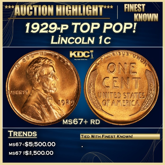 1929-p Lincoln Cent TOP POP! 1c ms67+ rd SEGS