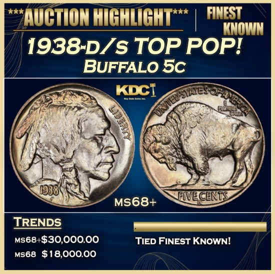 1938-d/s Buffalo Nickel TOP POP! 5c ms68+ SEGS