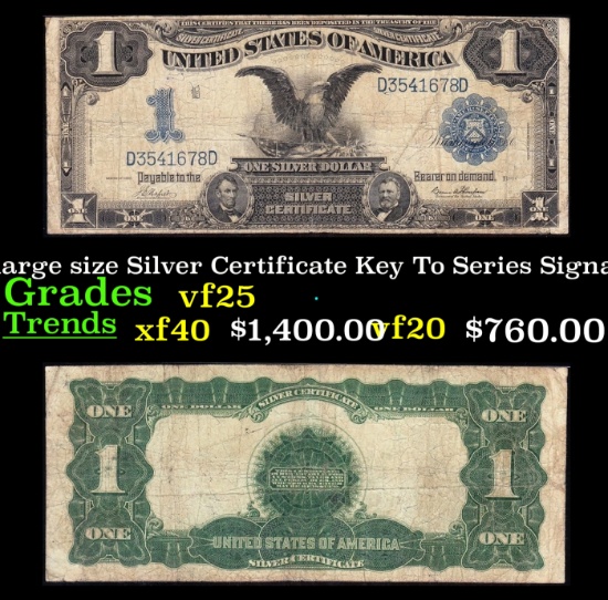 1899 $1 large size Silver Certificate "Black Eagle" Key To Series Grades vf+ Signatures Napier/Thomp