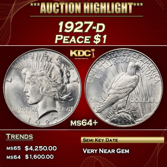 1927-d Peace Dollar $1 ms64+ SEGS