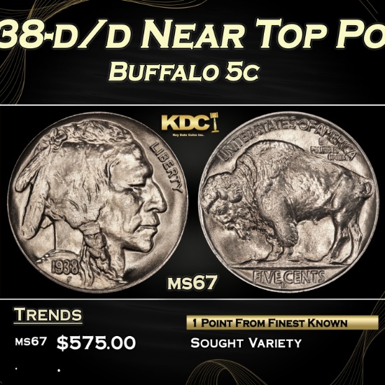 1938-d/d Buffalo Nickel Near Top Pop 5c ms67 SEGS