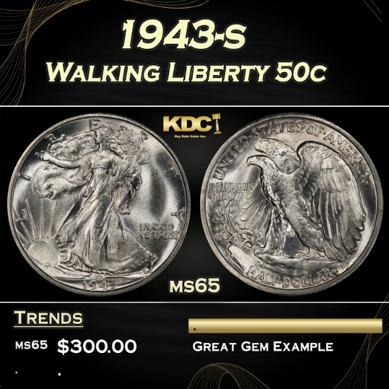 1943-s Walking Liberty Half Dollar 50c Grades ms65