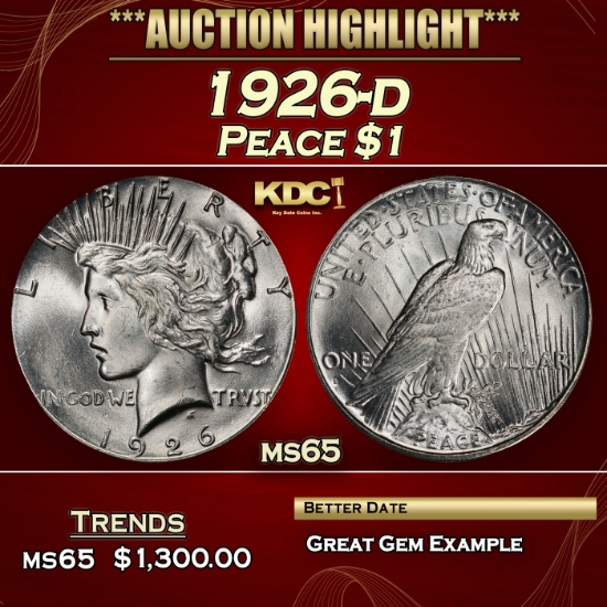 1926-d Peace Dollar $1 ms65 SEGS