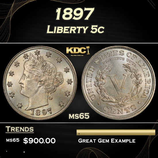 1897 Liberty Nickel 5c Grades ms65