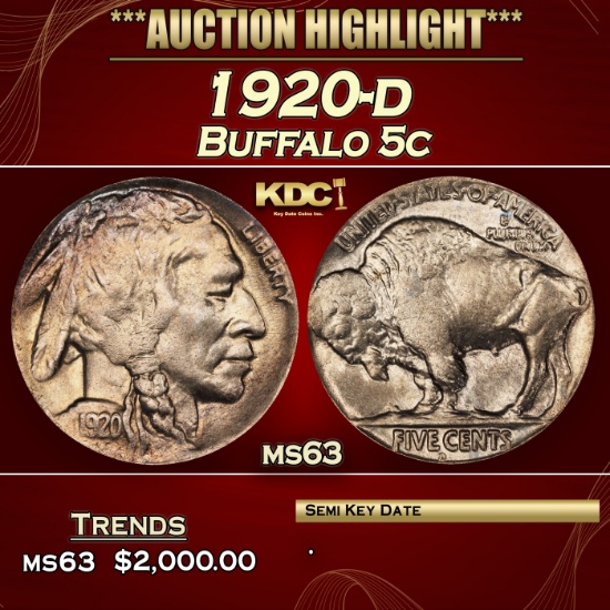 1920-d Buffalo Nickel 5c ms63 USCG