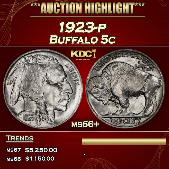 1923-p Buffalo Nickel 5c ms66+ SEGS