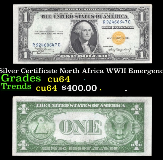 1935A $1 Silver Certificate North Africa WWII Emergency Currency Grades Choice CU