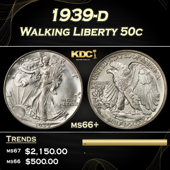 1939-d Walking Liberty Half Dollar 50c ms66+ SEGS