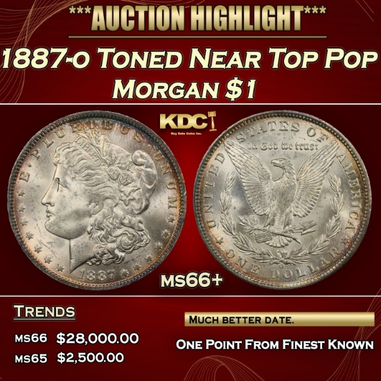 1887-o Morgan Dollar Toned Near Top Pop $1 ms66+ SEGS