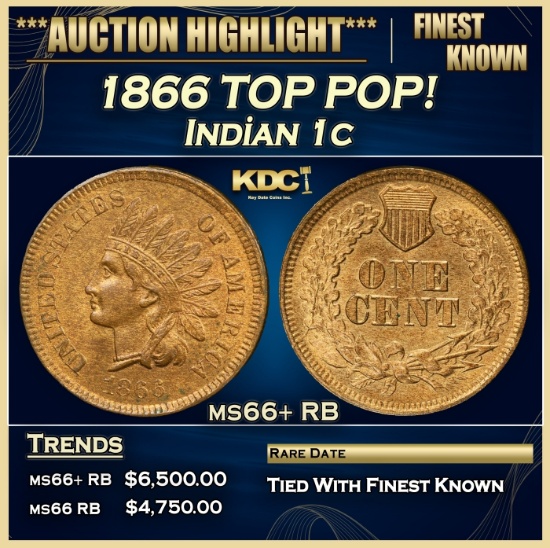 1866 Indian Cent TOP POP! 1c ms66+ RB SEGS