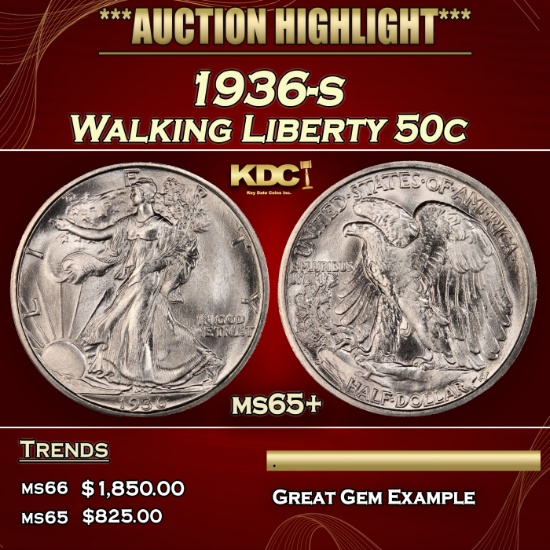 1936-s Walking Liberty Half Dollar 50c ms65+ SEGS