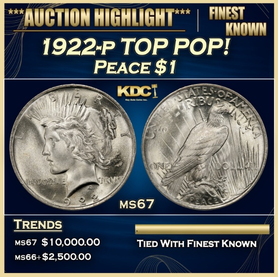 1922-p Peace Dollar TOP POP! $1 ms67 SEGS