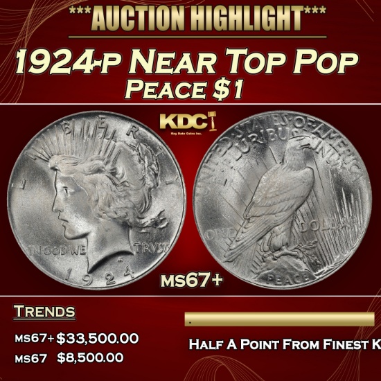 1924-p Peace Dollar Near Top Pop $1 ms67+ SEGS