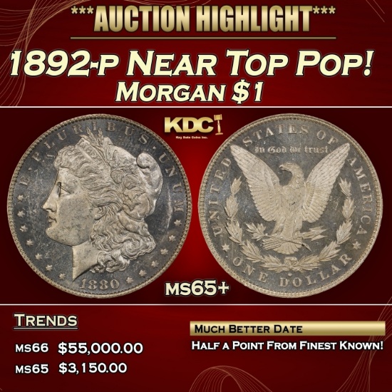 1892-p Morgan Dollar Near Top Pop! $1 ms65+ SEGS