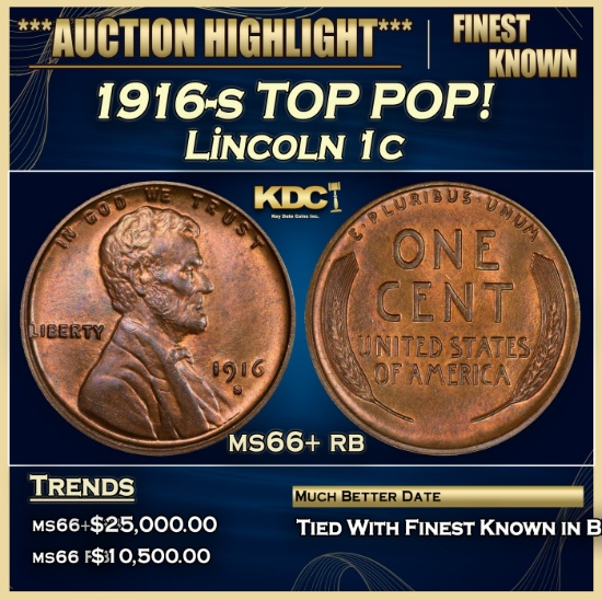 1916-s Lincoln Cent TOP POP! 1c ms66+ rb SEGS