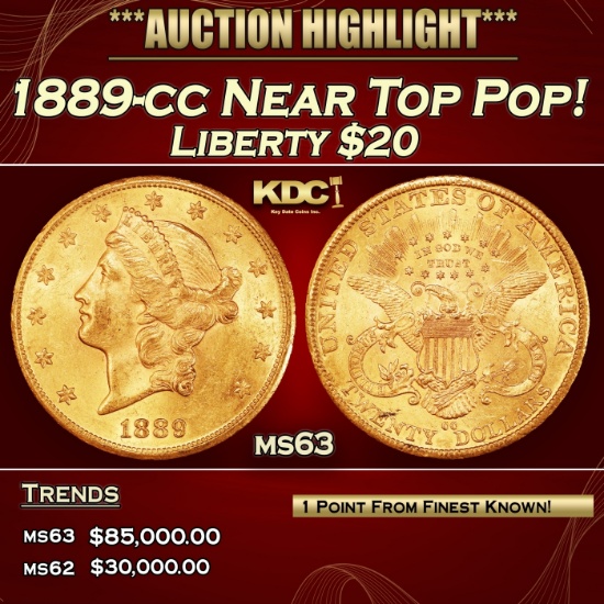 1889-cc Gold Liberty Double Eagle Near Top Pop! $20 ms63 SEGS