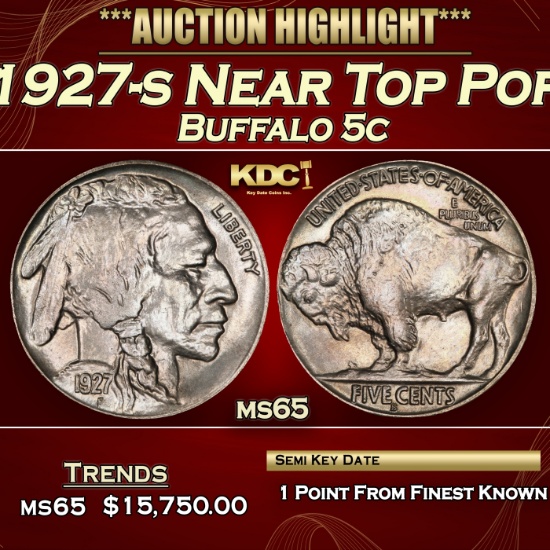 1927-s Buffalo Nickel Near Top Pop 5c ms65 SEGS