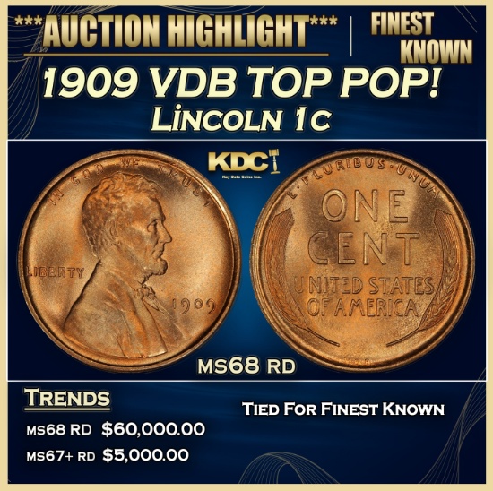 1909 VDB Lincoln Cent TOP POP! 1c ms68 rd SEGS