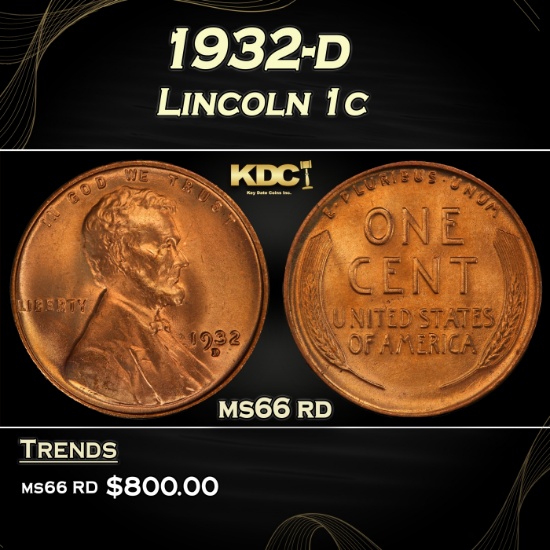 1932-d Lincoln Cent 1c Grades ms66 rd