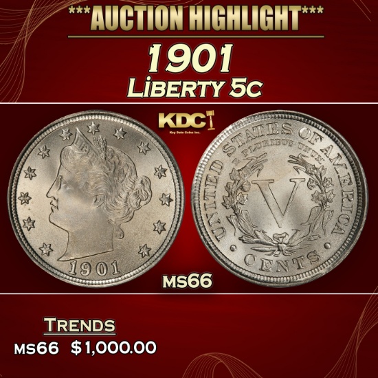 1901 Liberty Nickel 5c ms66 SEGS