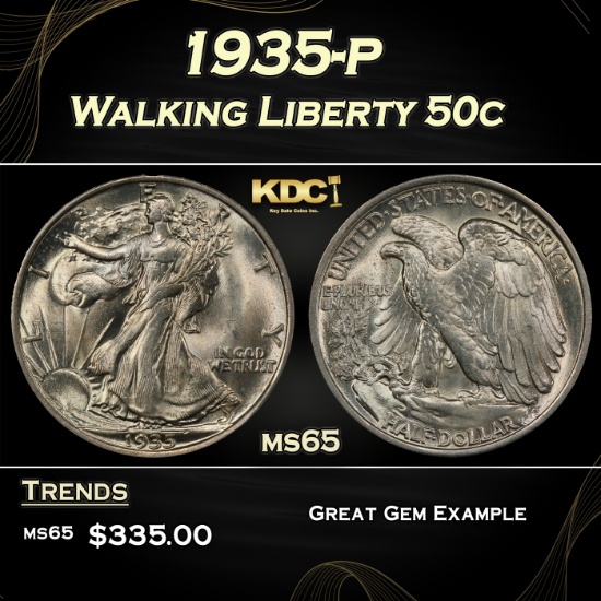 1935-p Walking Liberty Half Dollar 50c Grades ms65
