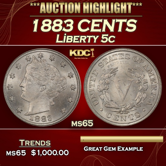 1883 CENTS Liberty Nickel 5c ms65 SEGS