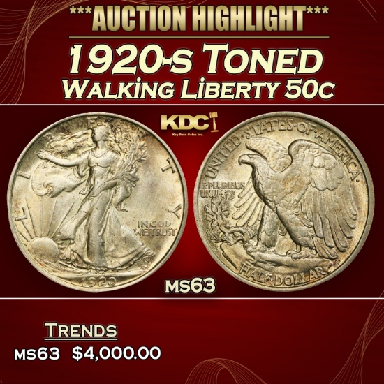 1920-s Walking Liberty Half Dollar Toned 50c ms63 USCG