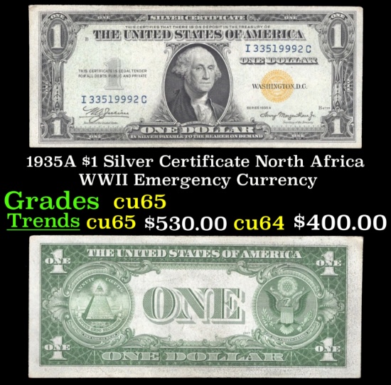 1935A $1 Silver Certificate North Africa WWII Emergency Currency Grades Gem CU
