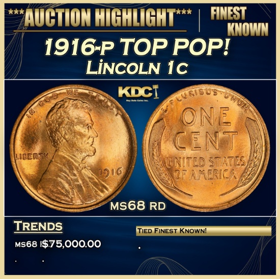 1916-p Lincoln Cent TOP POP! 1c ms68 rd SEGS