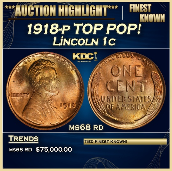 1918-p Lincoln Cent TOP POP! 1c ms68 rd SEGS