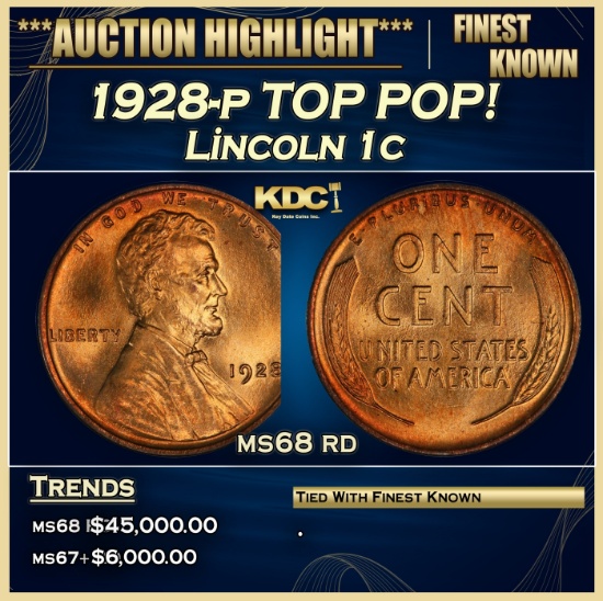 1928-p Lincoln Cent TOP POP! 1c ms68 rd SEGS