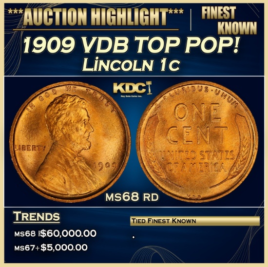 1909 VDB Lincoln Cent TOP POP! 1c ms68 rd SEGS