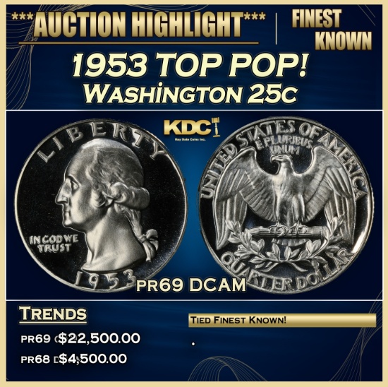 1953 Proof Washington Quarter TOP POP! 25c pr69 DCAM SEGS