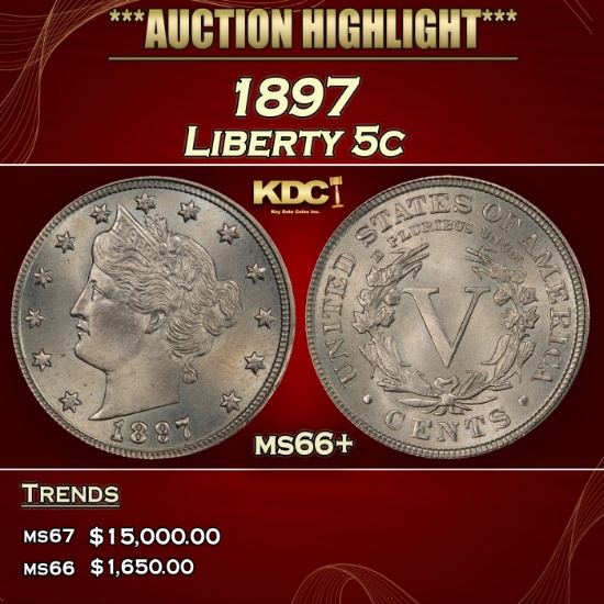 1897 Liberty Nickel 5c ms66+ SEGS