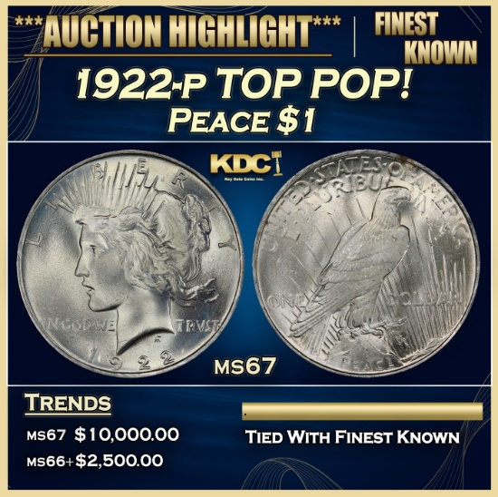 1922-p Peace Dollar TOP POP! $1 ms67 SEGS